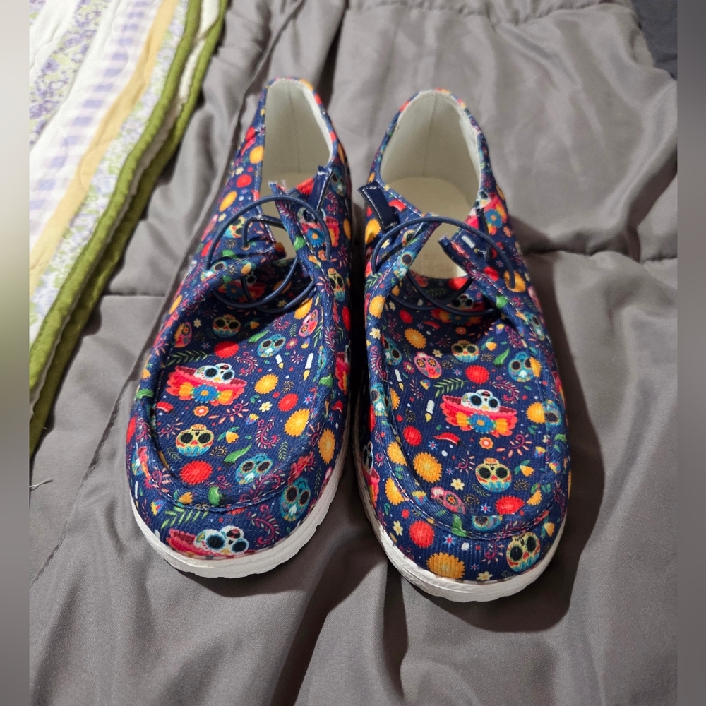 Day Of The Dead Slip On Shoes- Size 8.5/9